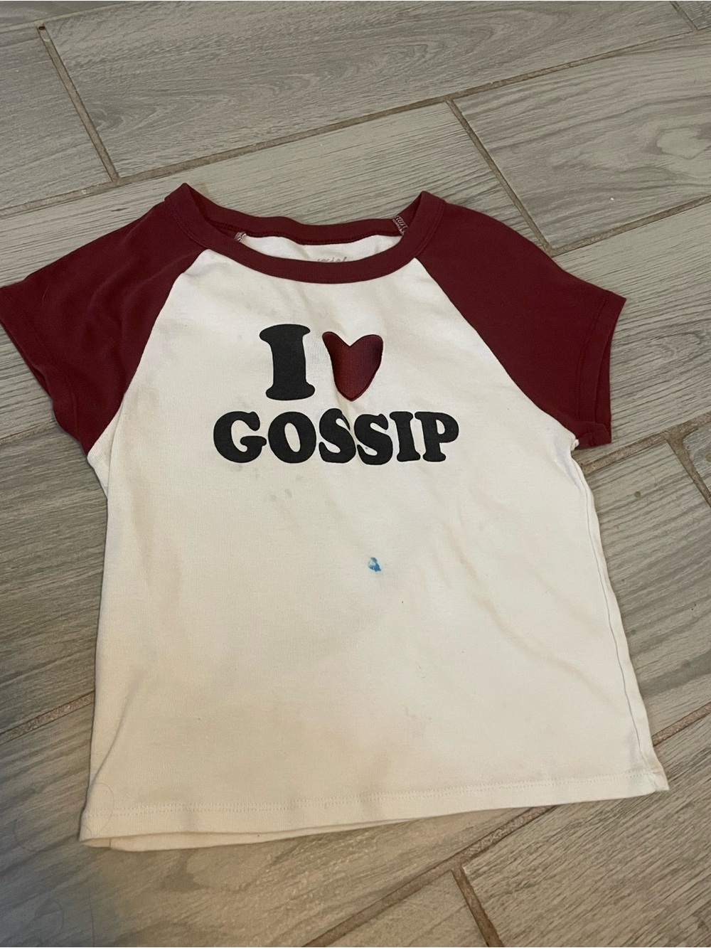 Kids Raglan 'I ♥ GOSSIP' Tee - White with Burgundy Sleeves